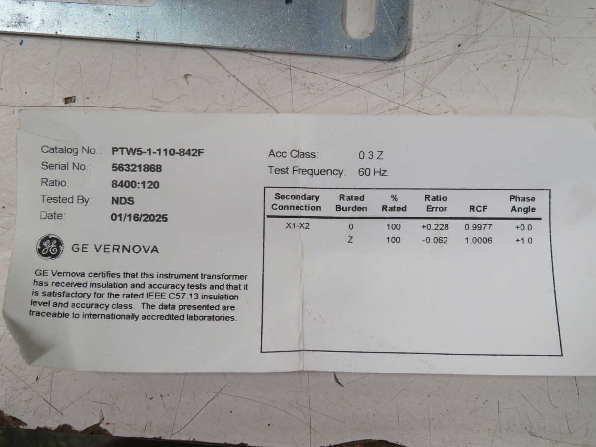 INSTRUMENT TRANSFORMER PTW5-1-110-842F, 15.5KV SYSTEM VOLTAGE, 110KV BIL, 60HZ, 1 AMP PRIMARY - POWER TRANSFORMERS