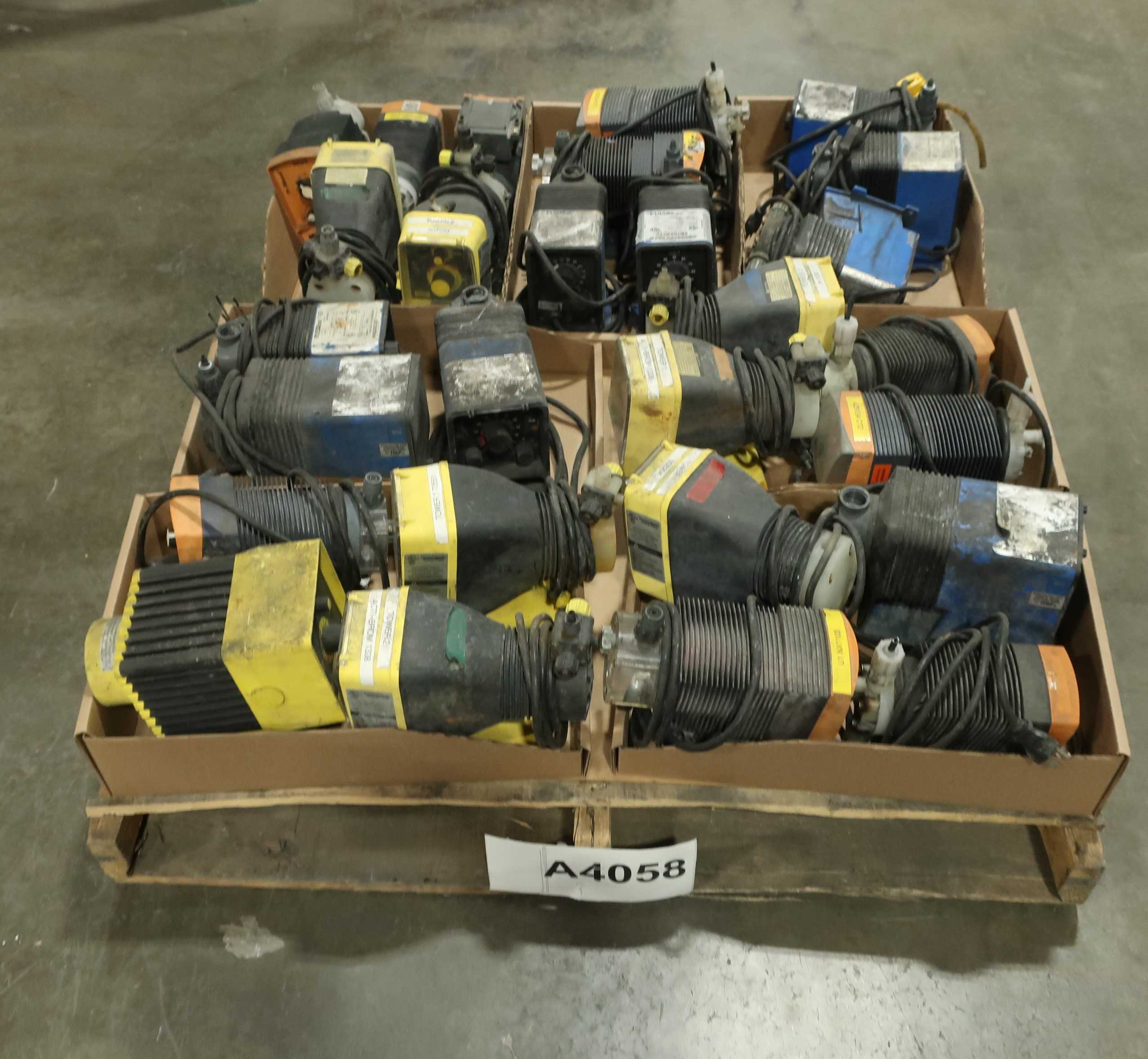 PALLET OF ASSORTED METERING PUMPS, MILTON ROY, PULSATRON, PROMINENT - METERING PUMP