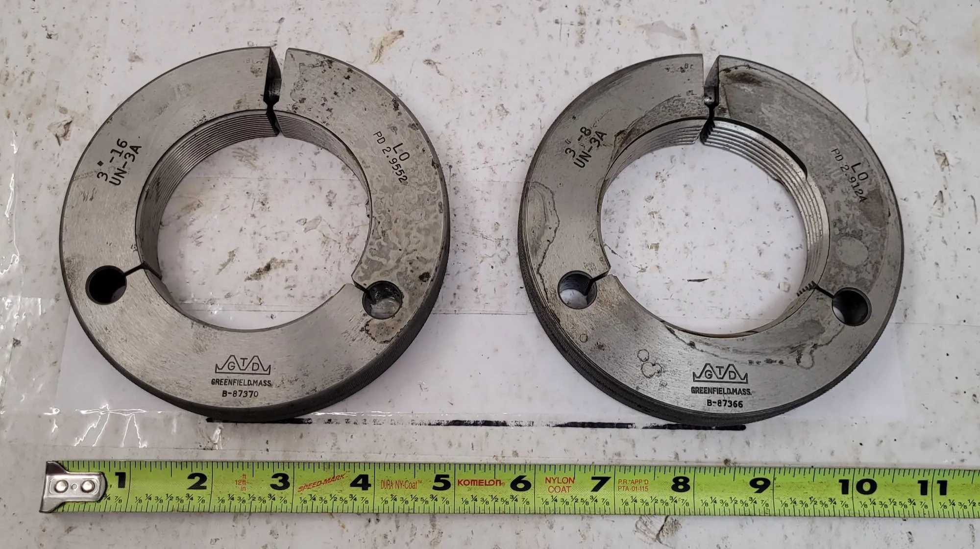 GTD THREAD GO/NO GO GAUGES SET OF 2, PD 2.9552 3-16, UN-3A AND PD 2.9124 3-8, UN-3A - MACHINE TOOLING