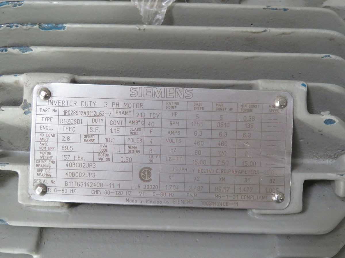 SIEMENS, 1PC28912AB112L63-Z, OTHER MOTORS, 5 HP POWER, 460 VOLTS, 4 POLES - AC MOTOR