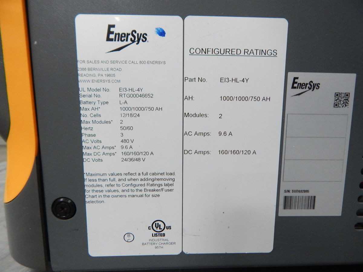 ENER SYS E13-HL=4Y FORKLIFT BATTERY CHARGER, 480V INPUT, 36V OUTPUT, 1000 AH MAX CAPACITY - UPS BATTERY
