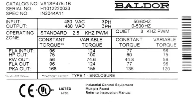 BALDOR VS1SP475-1B INVERTER DRIVE - undefined