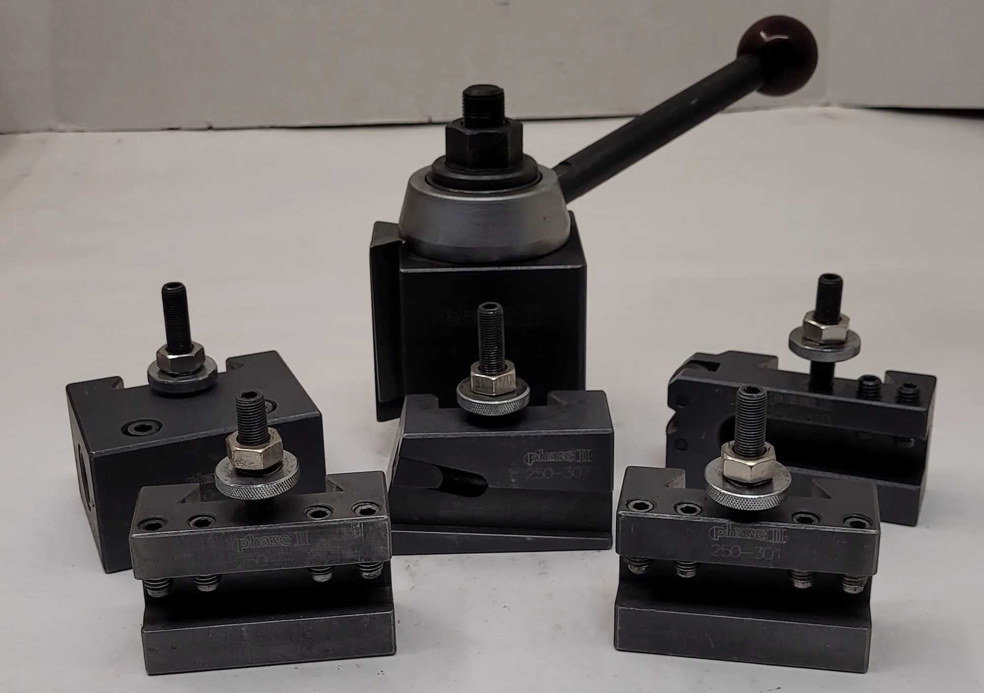 PHASE II 250-333 WEDGE-TYPE QUICK CHANGE TOOL POST SET, 300 SERIES, 13-18 INCH SWING, 6PC - MACHINING TOOLING & PARTS