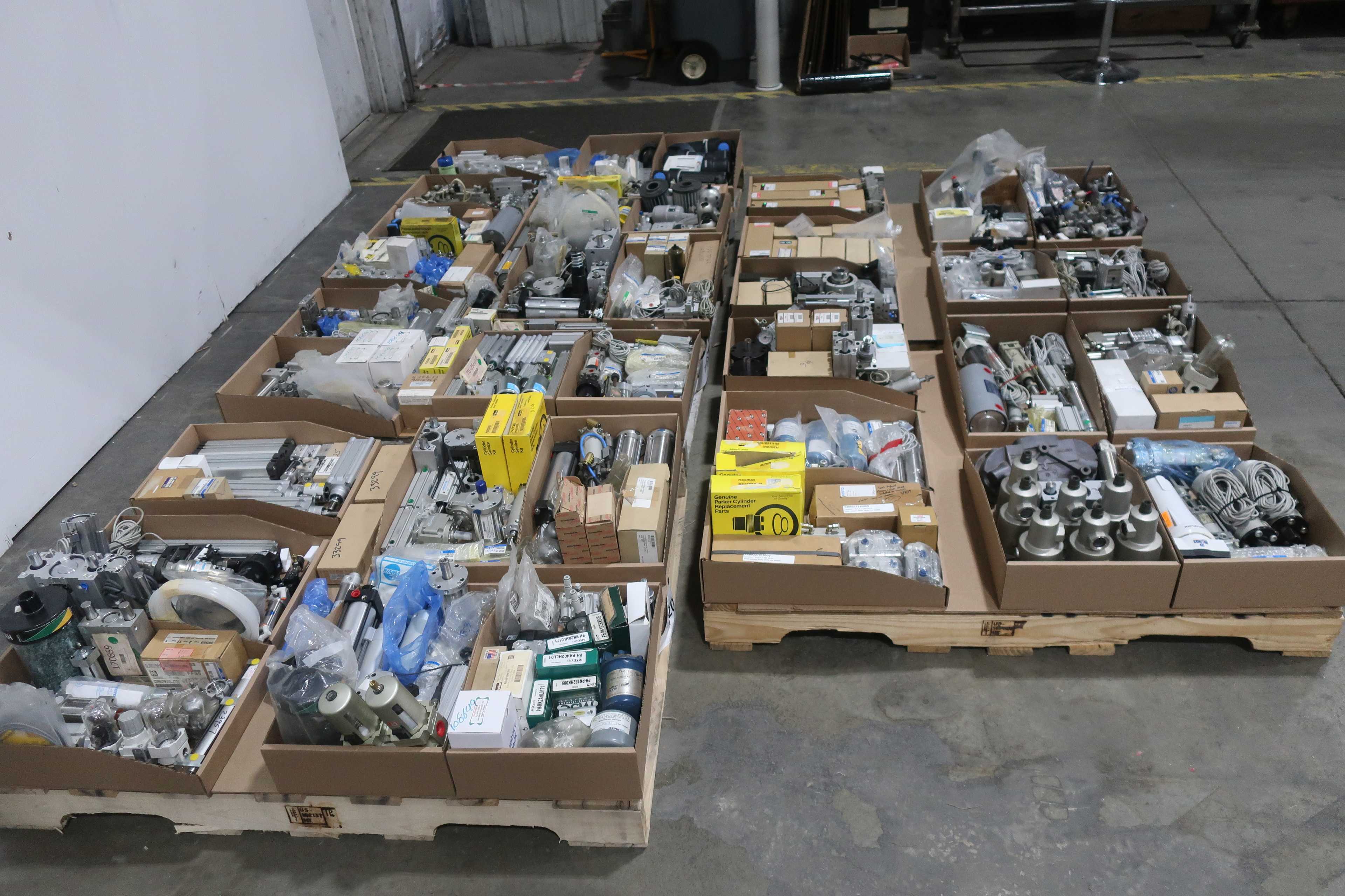 SKU 1738205 - 4 PALLETS OF ASSORTED PNEUMATICS - PNEUMATIC PARTS