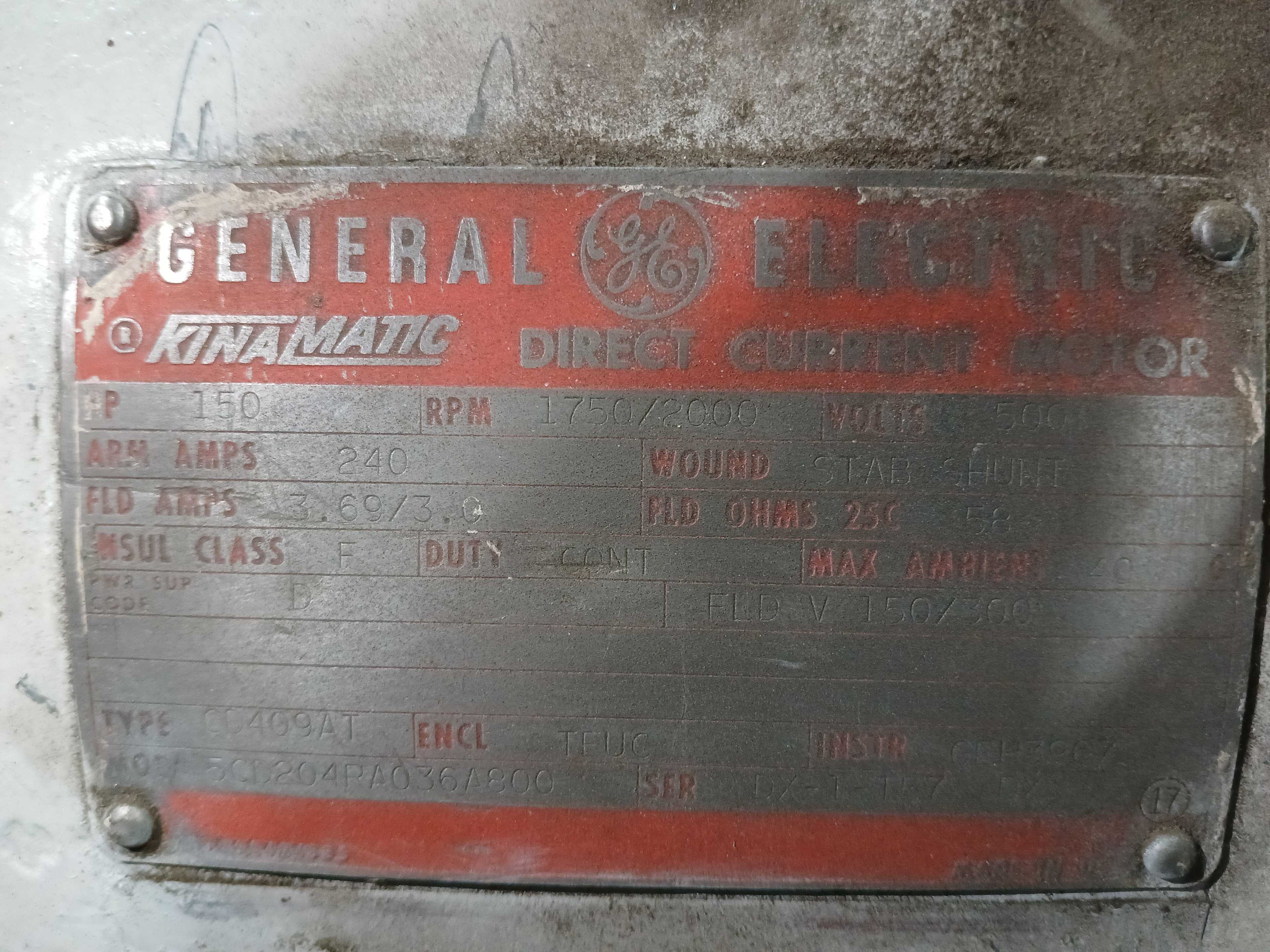 GE KINAMATIC CD409AT DIRECT CURRENT MOTOR - DC MOTOR