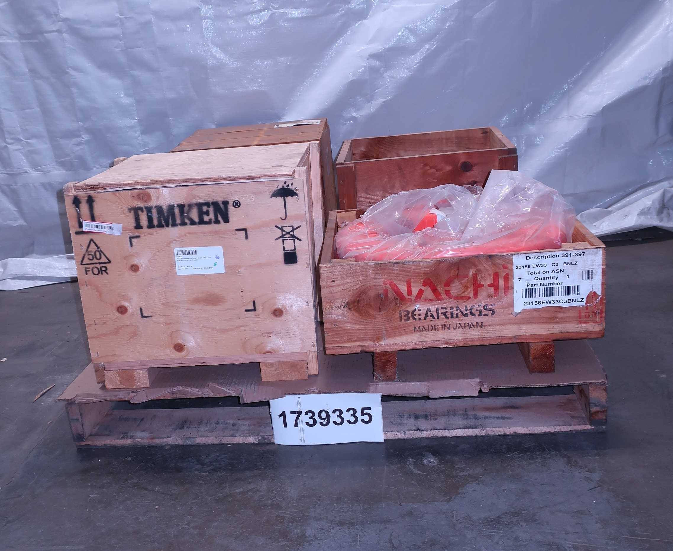 SKU 1739335 - PALLET OF ASSORTED BEARINGS, TIMKEN, NACHI, AMERICAN ROLLER BEARING CO. - 