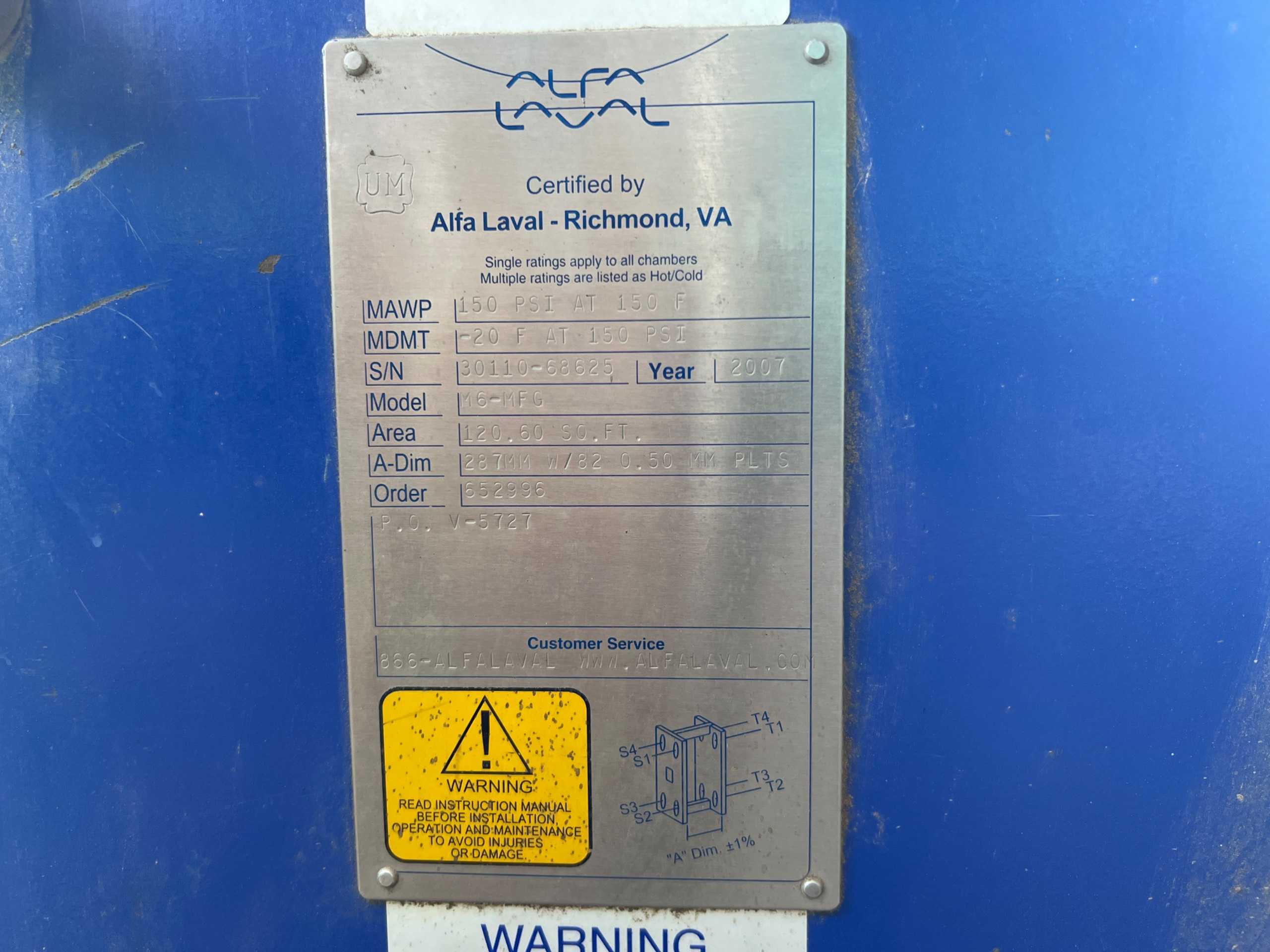 2007 ALFA LAVAL M6-MFG PLATE HEAT EXCHANGER - PLATE HEAT EXCHANGER