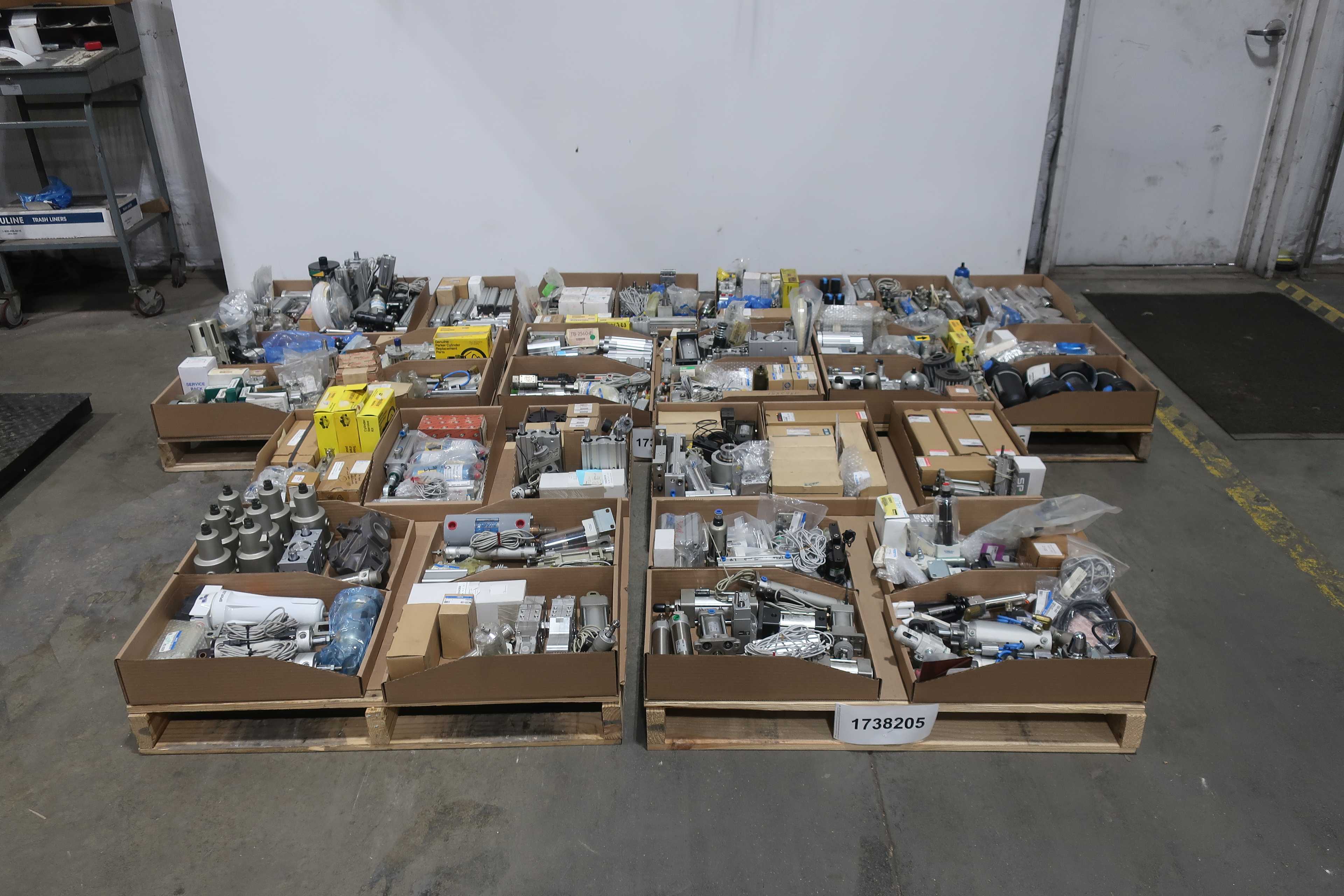 SKU 1738205 - 4 PALLETS OF ASSORTED PNEUMATICS - PNEUMATIC PARTS