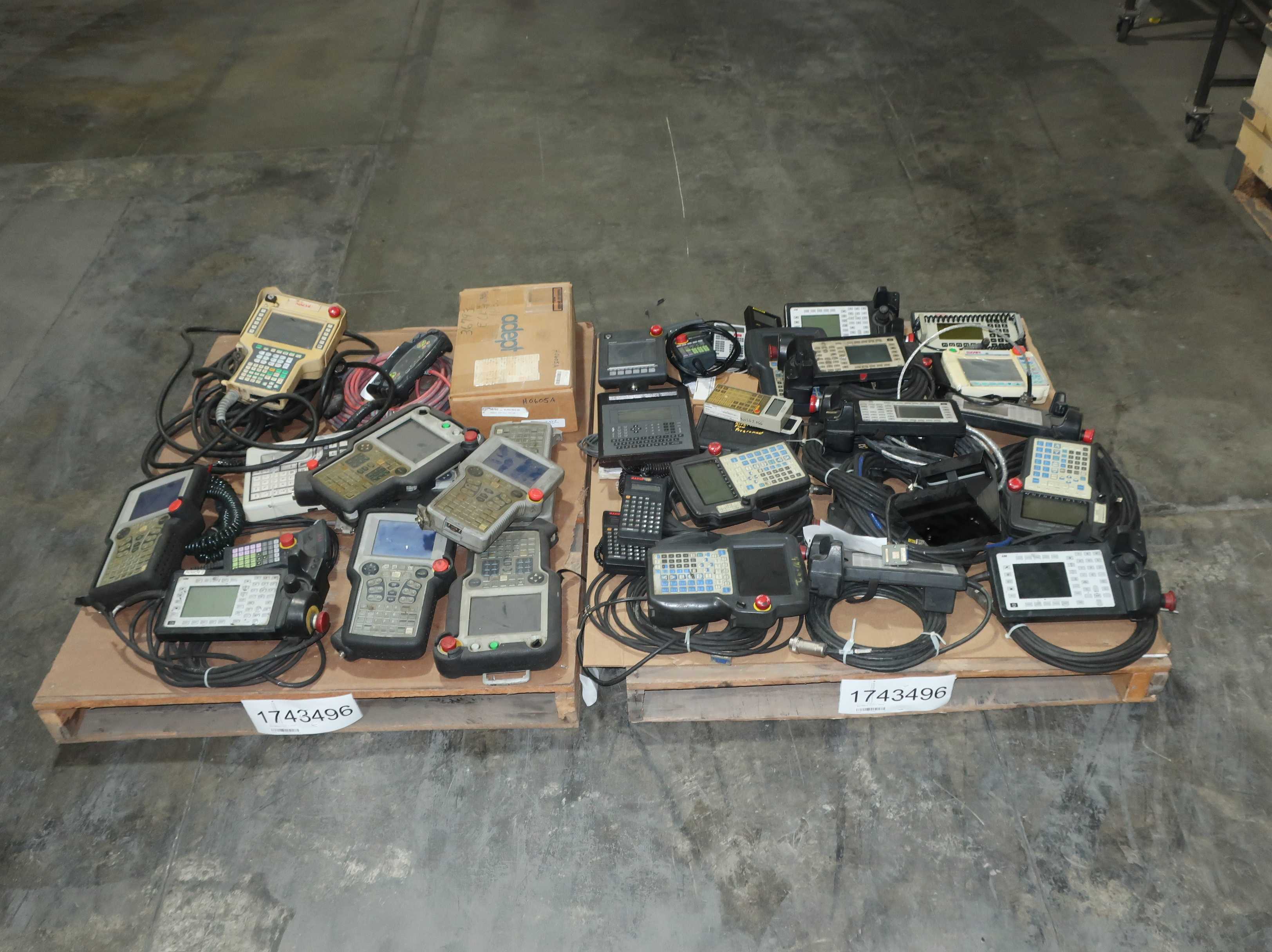 SKU 1743496 - 2 PALLETS OF ASSORTED TEACH PENDANTS, GE, ADEPT, FANUC, ABB, YASKAWA - TEACH PENDANTS