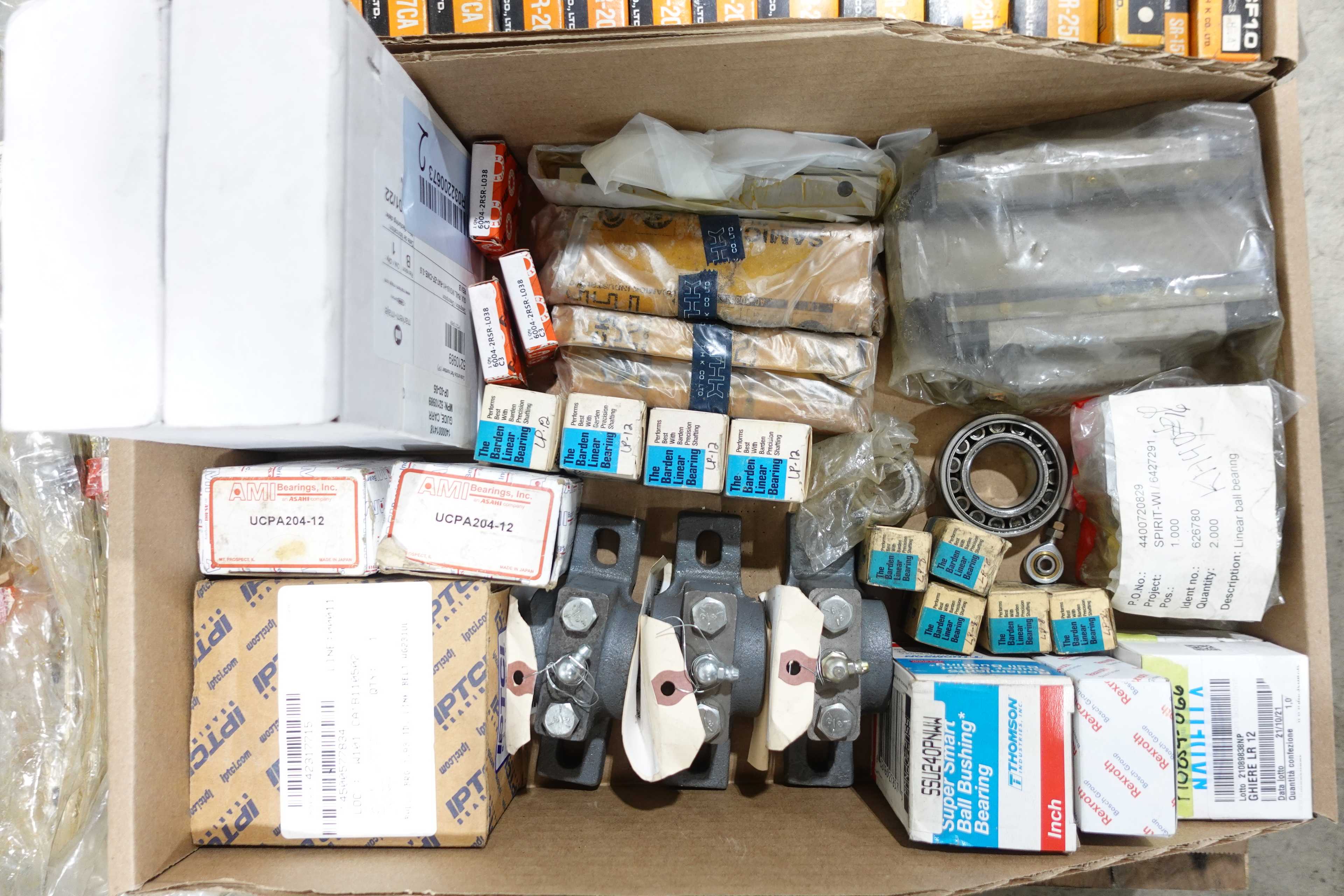 PALLET OF ASSORTED LINEAR BEARINGS, GUIDES, RAILS, BALL BEARINGS AND BEARING ACCESSORIES - LINEAR MOTION