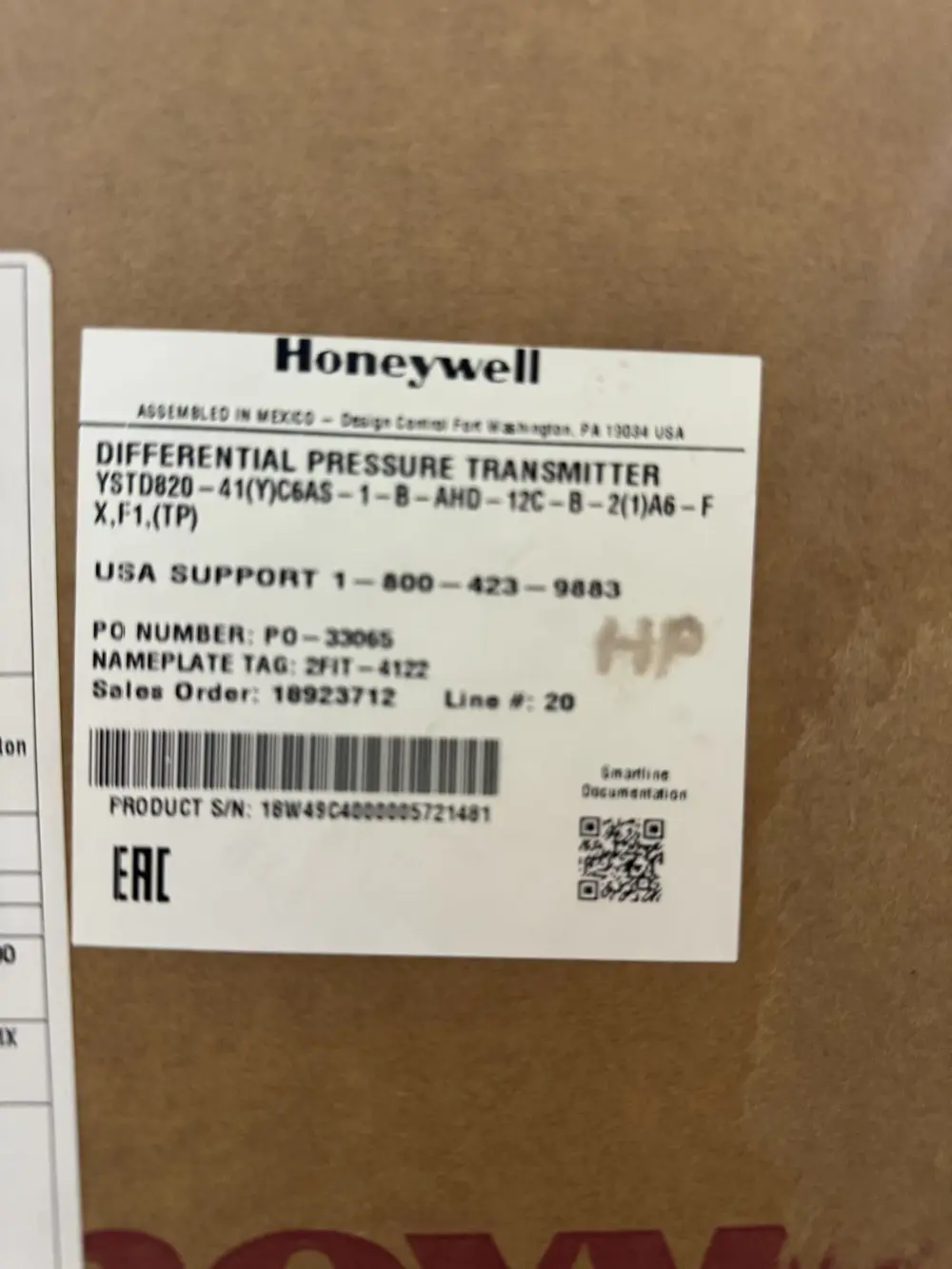 HONEYWELL YSTD820-41(Y)C6AS-1-B-AHD-12C-B-2(1)A6-F PRESSURE TRANSMITTER - undefined