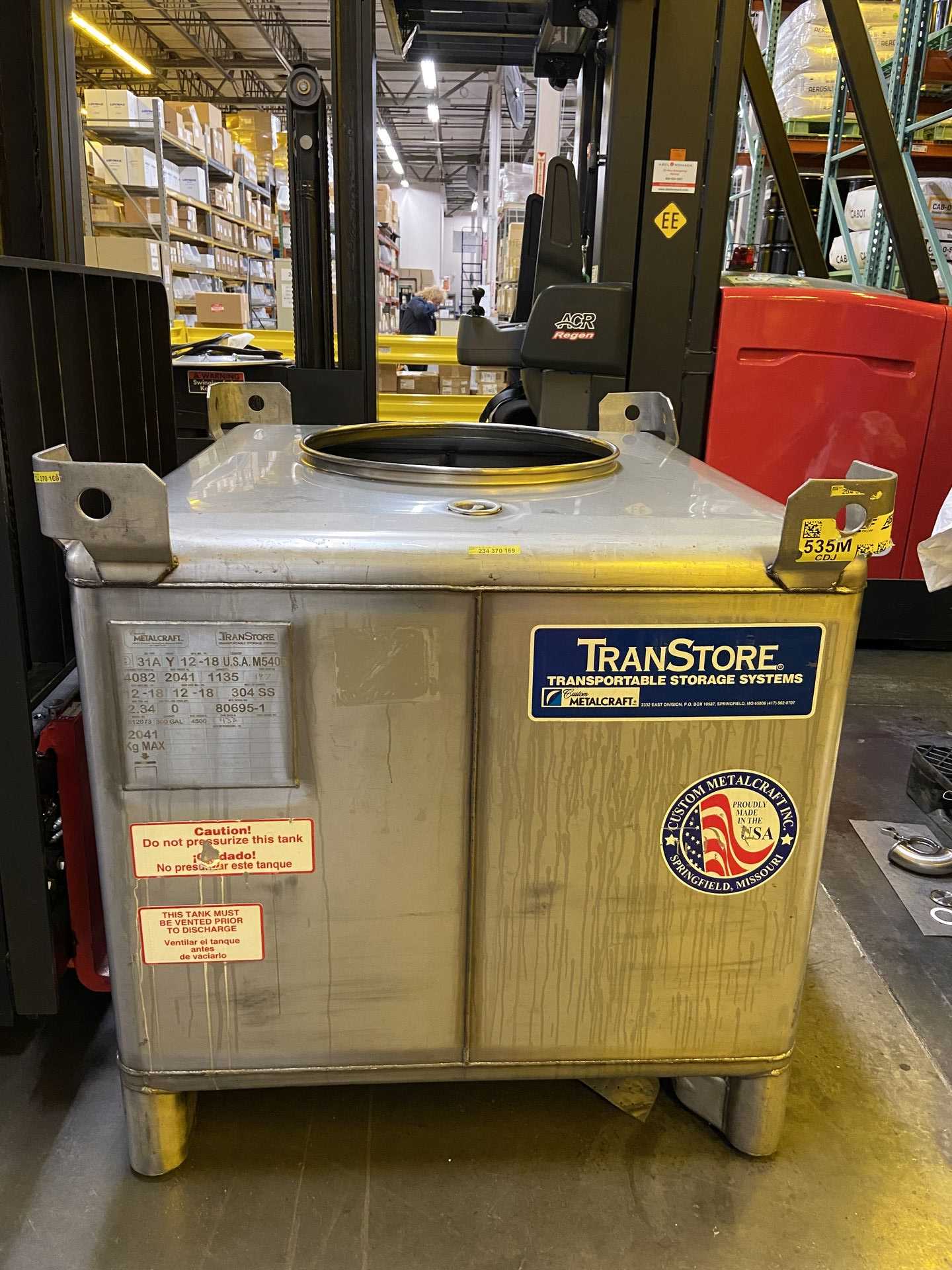 TRANSTORE/METALCRAFT 300 GALLON STAINLESS STEEL IBC TOTE - PROCESS EQUIPMENT