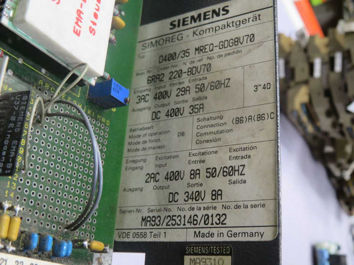 SIEMENS D400/35 MREQ-GDG8V70 DC DRIVES, 2AC 400V, 8A INPUT, 50/60HZ FREQ - DC DRIVES