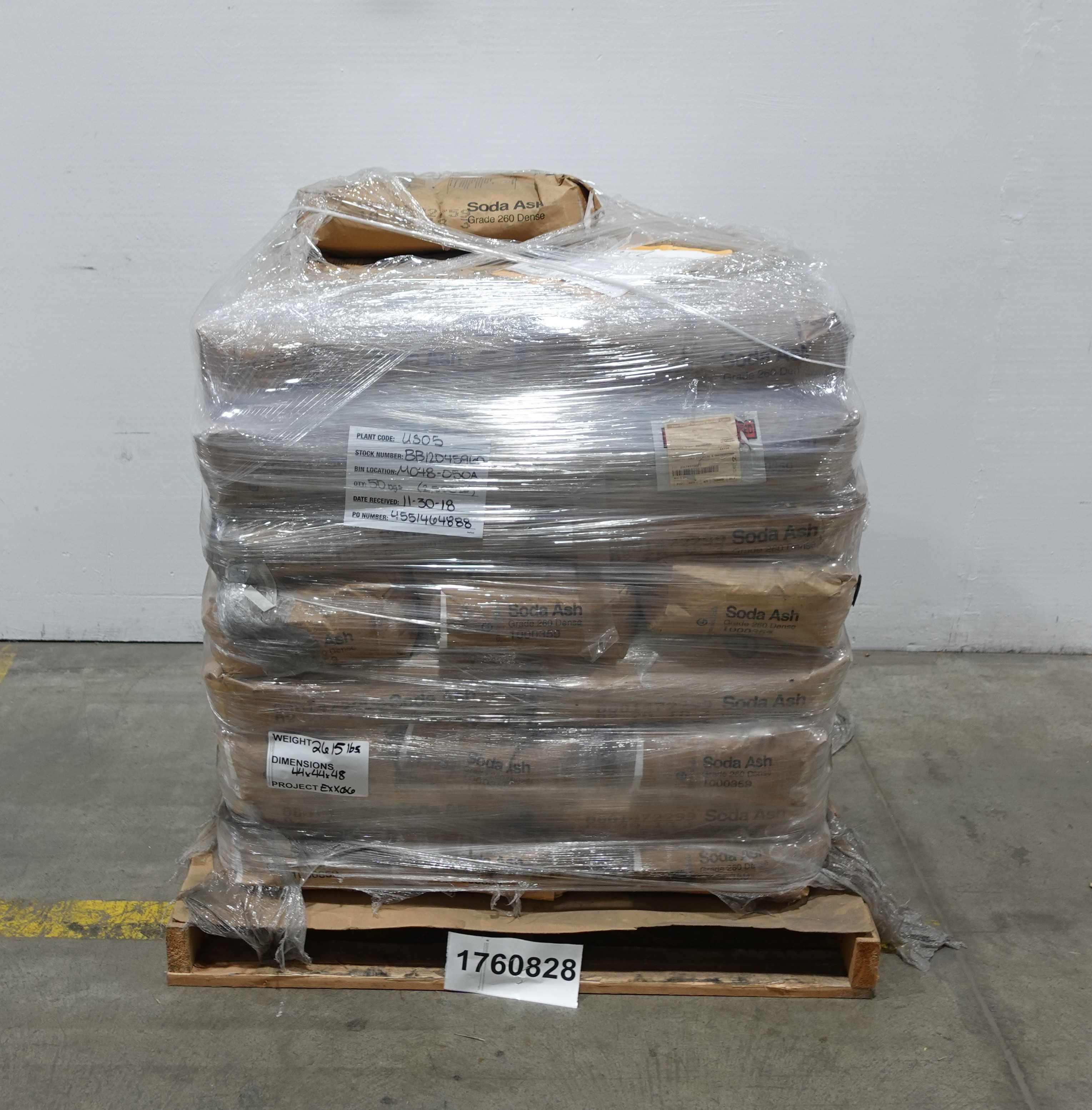 SKU 1760828 - PALLET OF GENESIS ALKALI SODA ASH, GRADE 260, DENSE, 50 LB BAGS - MISCELLANEOUS
