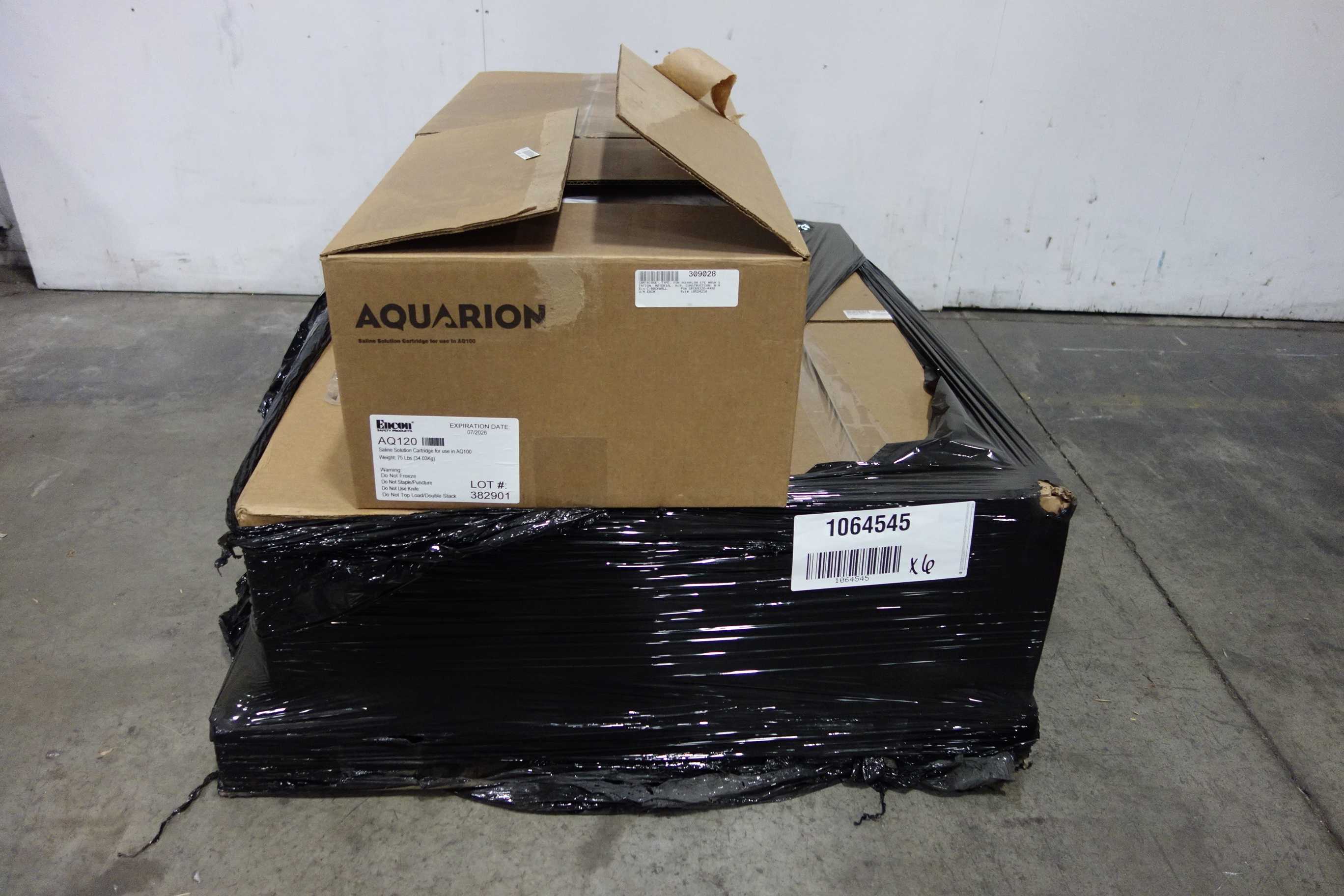 LOT OF 6 BOXES OF ENCON AQ120 SALINE SOLUTION CARTRIDGES FOR AQUQRION EYE WASH STATIONS - SAFETY EQUIPMENT