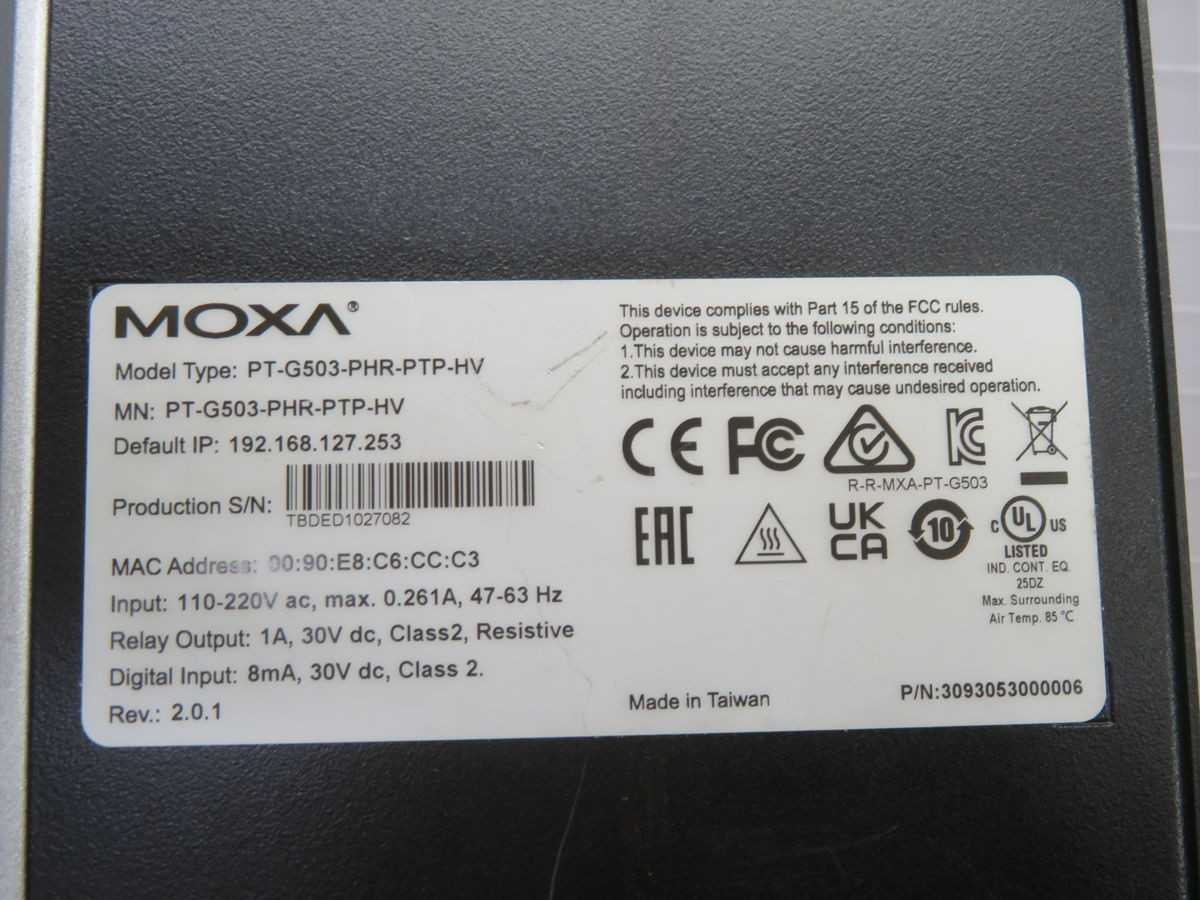 MOXA PT-G503-PHR-PTP-HV, INDUSTRIAL SWITCH, 3 GE, 110-220V AC DUAL PWR, -40 TO 85C, IEC 61850-3 - SWITCHES