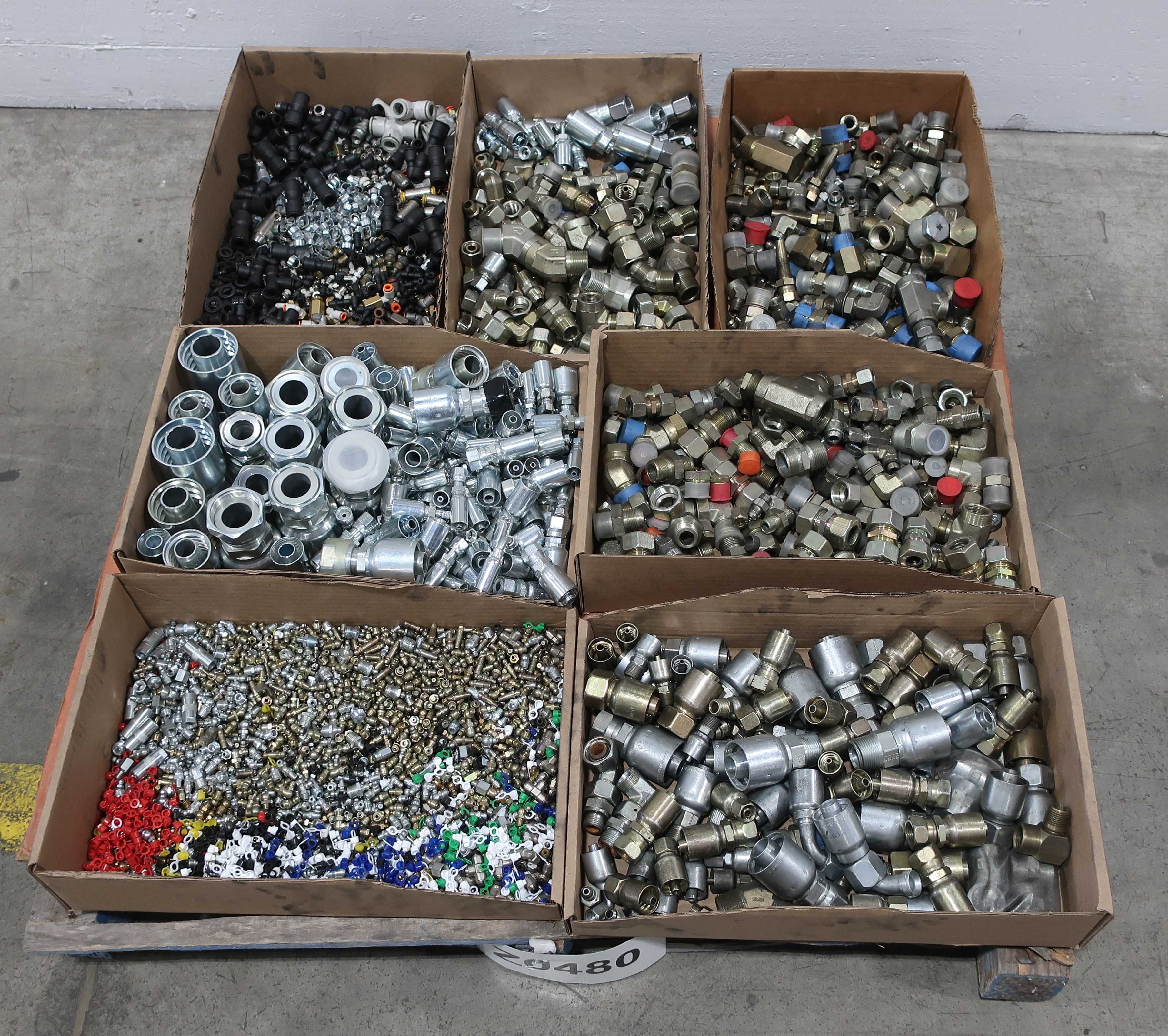 PALLET OF ASSORTED HOSE FITTINGS - VALVE PARTS & ACCESSORIES