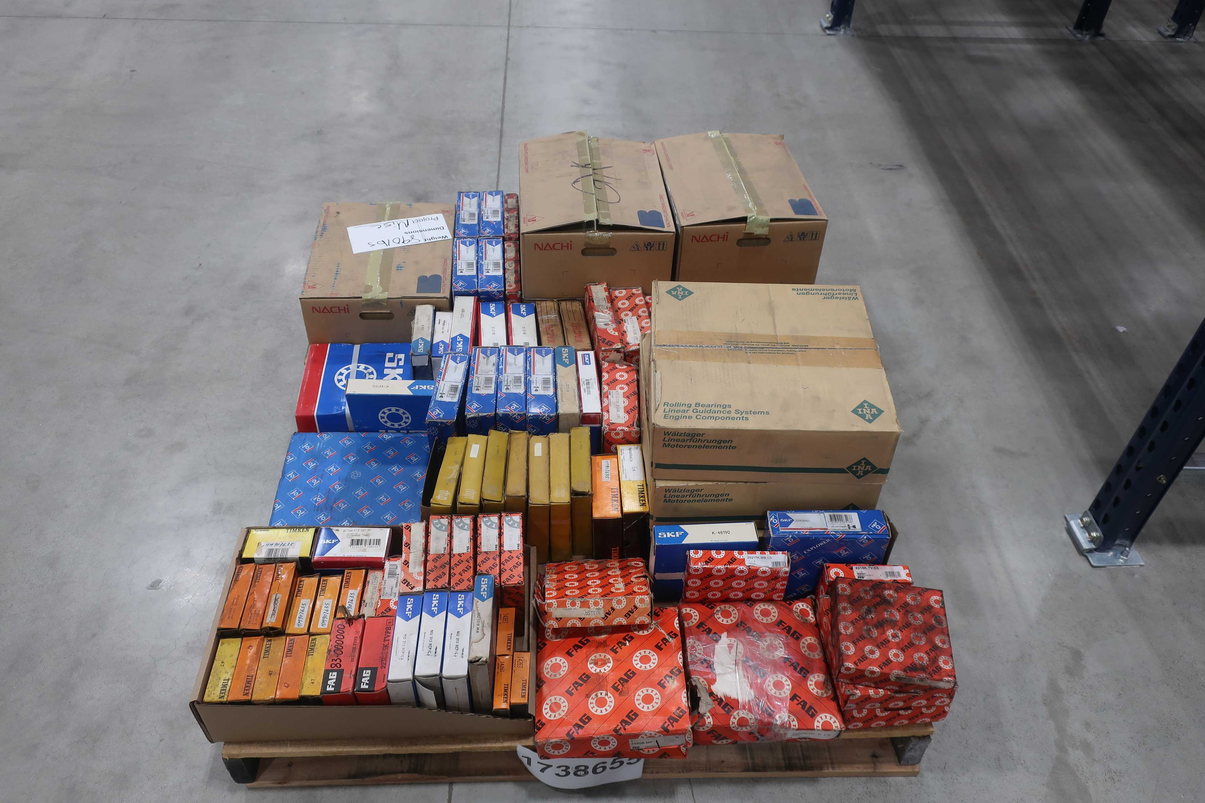 SKU 1738655 - PALLET OF ASSORTED BEARINGS, NACHI, SKF, FAG, INA, TIMKEN, RHP