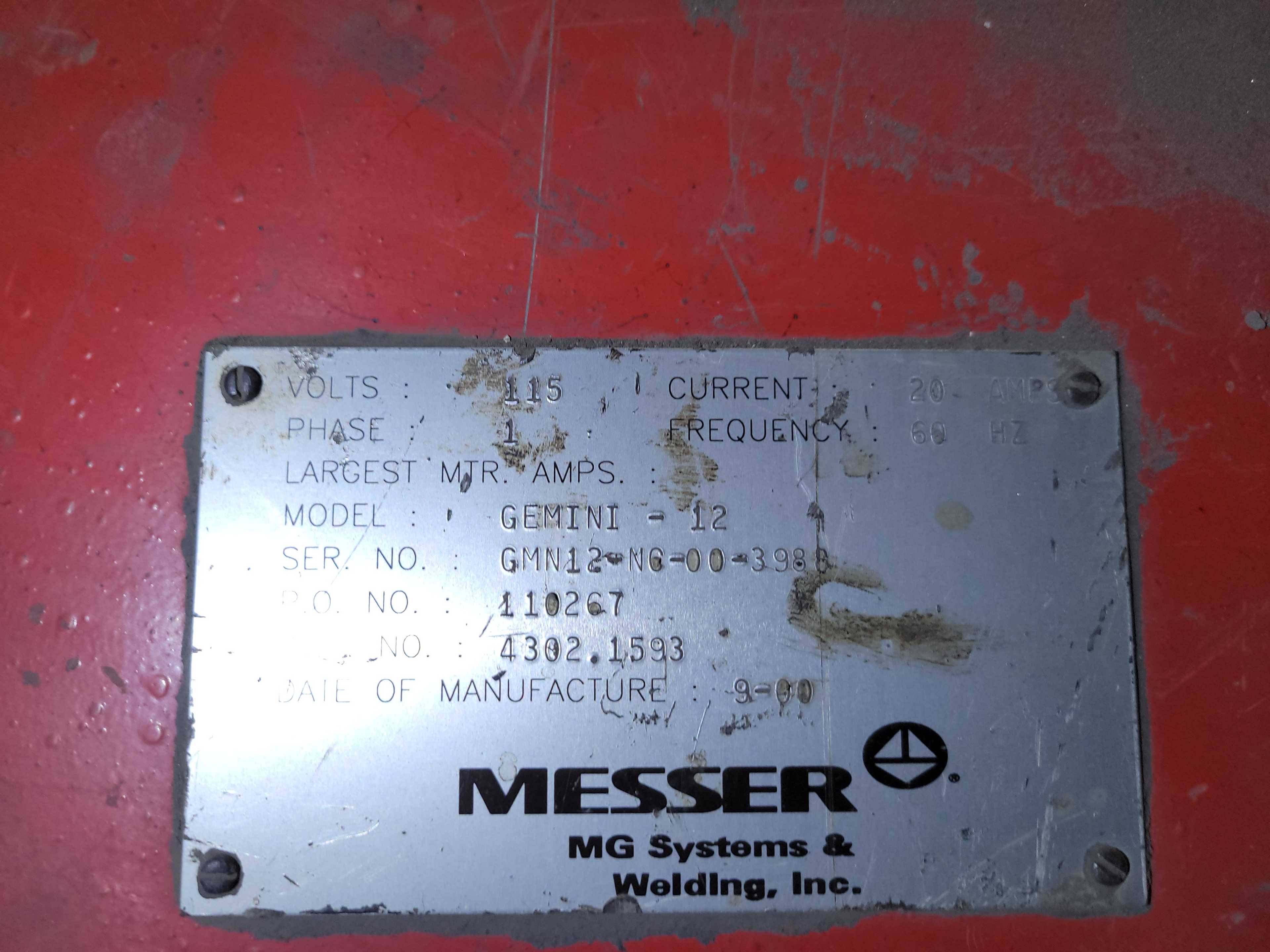 2000 MESSER GEMINI-12 SHAPE CUTTER BURN TABLE - CNC PLASMA CUTTING TABLE