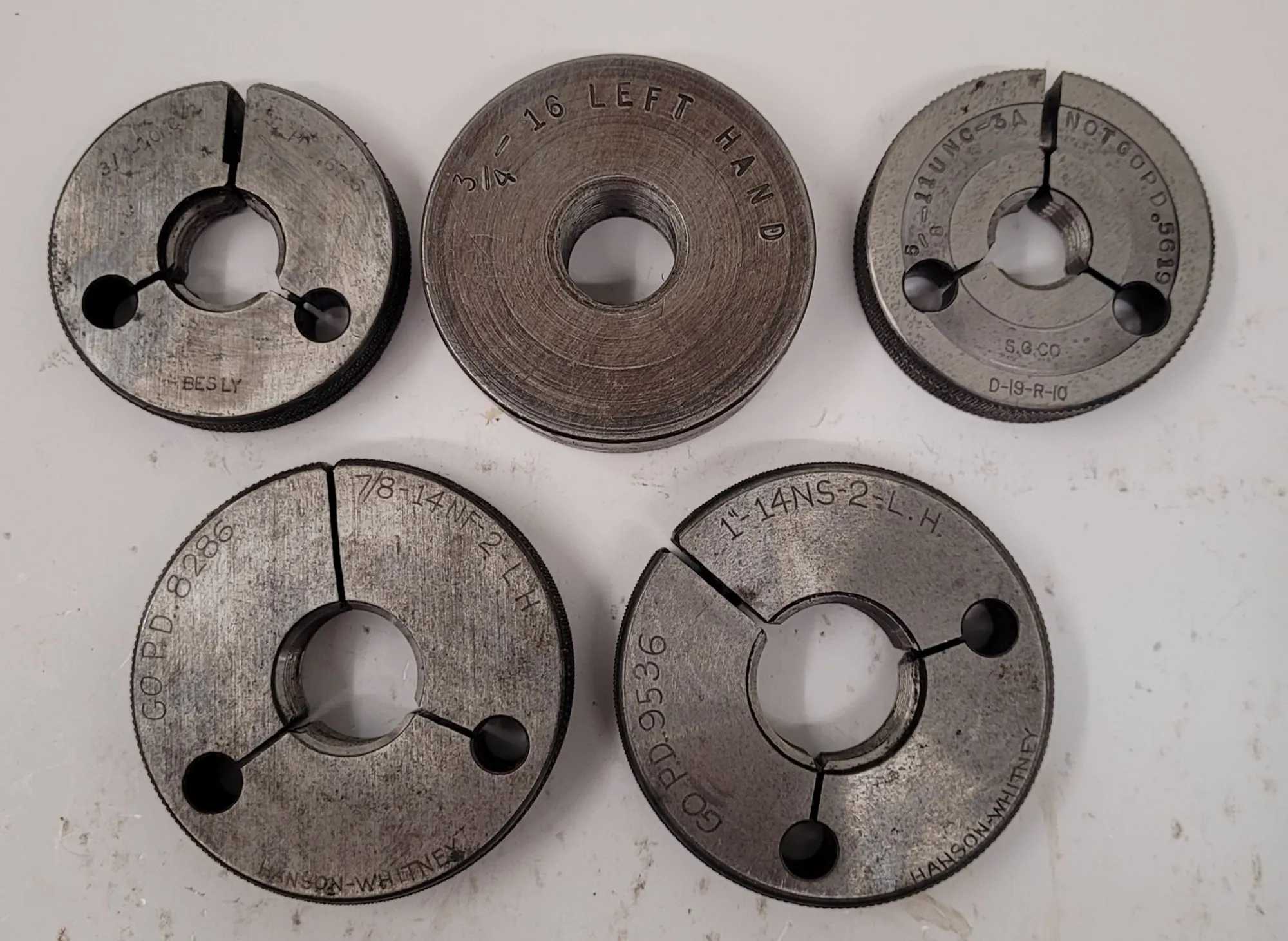 HANSON & WHITNEY THREAD RING GAUGES - VARIOUS SIZES - SET OF 5 - MACHINE TOOLING